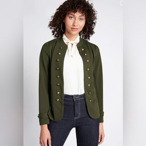 ModCloth Olive Green Glam Believer Military Button Knit Jacket Blazer